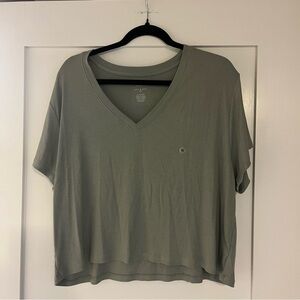 Olive Green V-Neck Women's Top